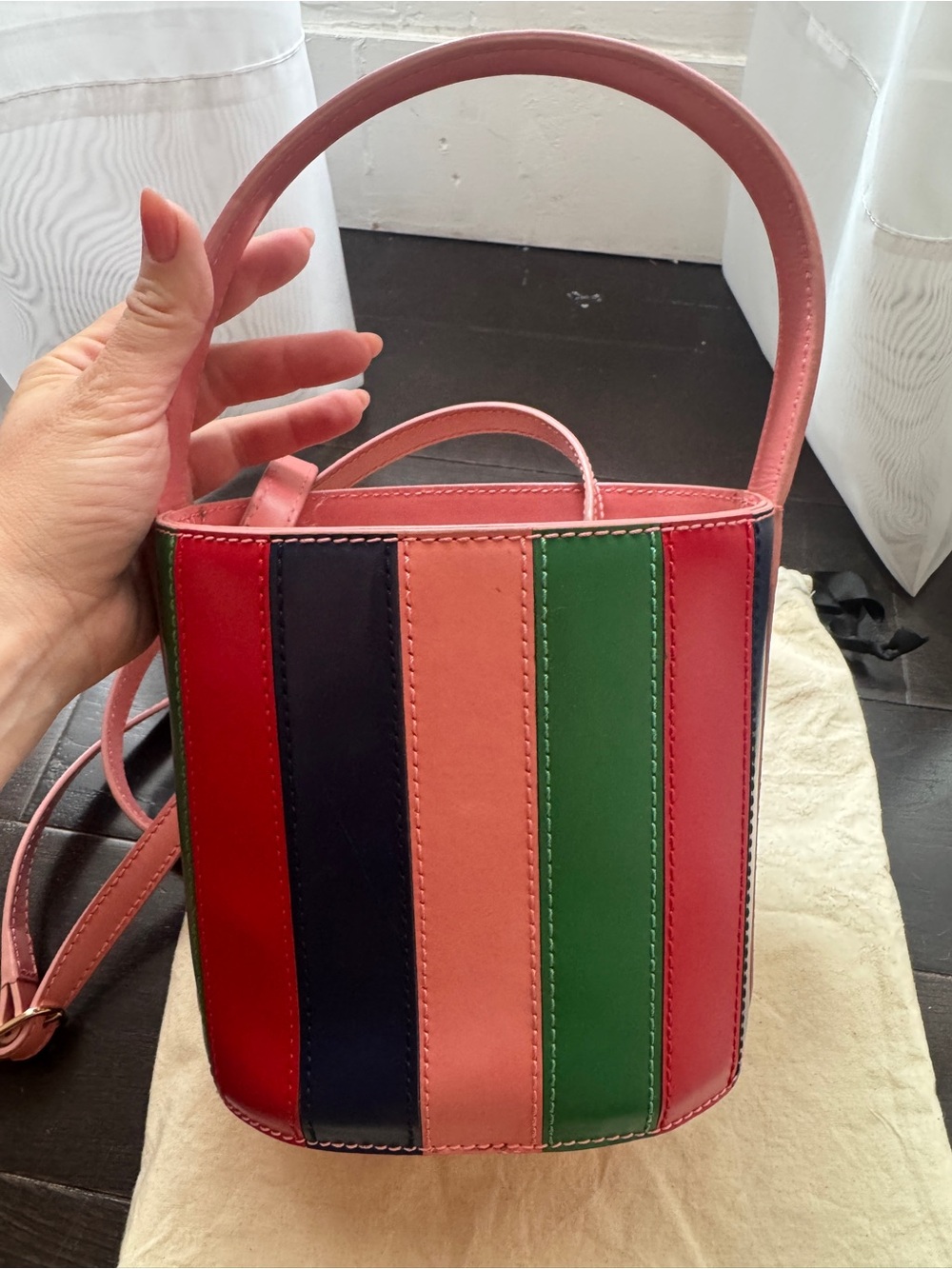 Staud Striped leather Basket Bag